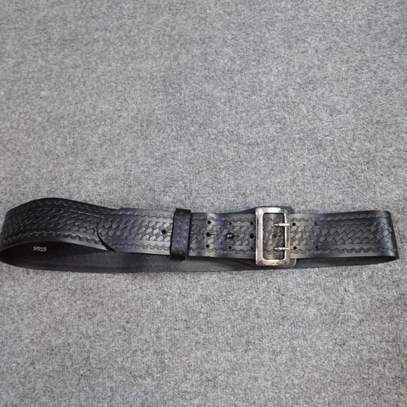 Task Force Belt XL / 44 Black Leather Full Grain Tooled USA Made 1 1/3" Width